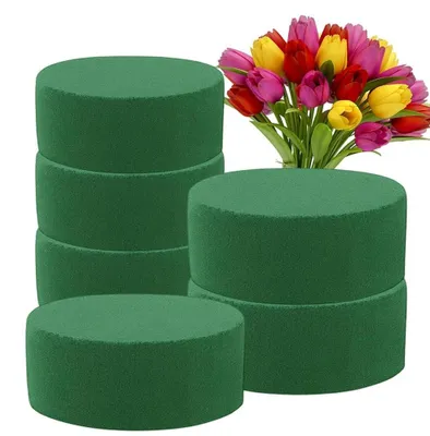 Productafbeelding van Bloemenschuim - Ronde bloemsteker voor bloemarrangementen - 6 stuks - 8 cm en 12 cm diameter - 4 cm dik