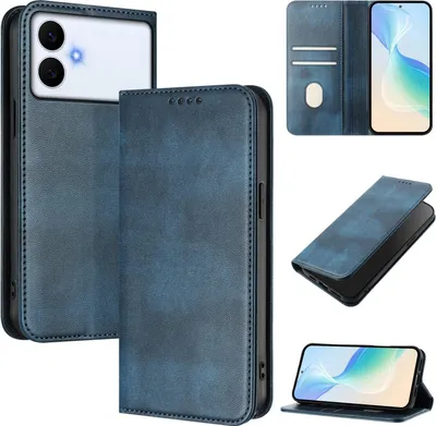 Immagine prodotto di Custodia per cellulare per Samsung Galaxy S26 Edge, vintage in pelle RFID protezione carta titolare stand funzione magnetica flip cover blu