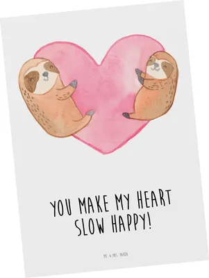 Produktbild von Mr. & Mrs. Panda Postkarte Faultiere Herz - Weiß - Geschenk, Ansichtskarten, Freund, Hochzeitstag, Postkarten, für Partner, Freundin, Ansichtskarte, Frauen, Valentinstag