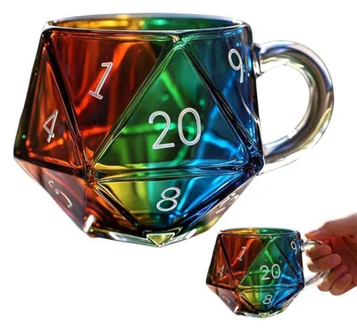 Produktbild von Kaffeetasse mit Henkel, 400ML, Polyedrisches Würfeldesign, Regenbogenfarben, Borosilikatglas
