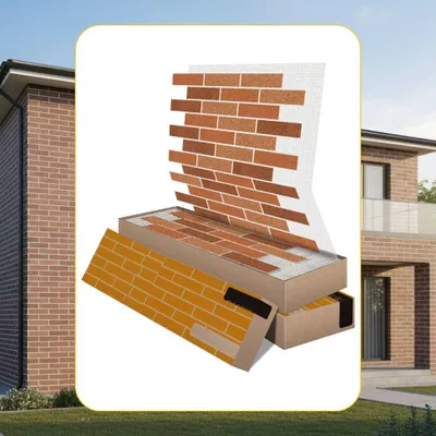 3D Fassadenpaneel Ziegel 500 Terracotta Mix mit flexibler Glasfasernetz-Unterseite und körniger Ober