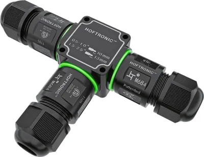 Image de HOFTRONIC - Connecteur de câble forme en T IP68 sans outil 4-11 mm Noir