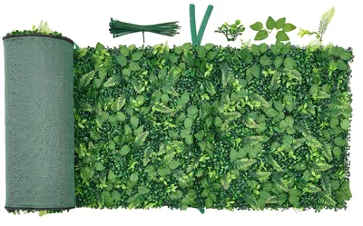 Immagine prodotto di VEVOR Siepe artificiale 2,4 m x 61 cm Set da 4 pezzi, parete vegetale, schermo protettivo in PE, recinzione protettiva, frangivento, recinzione a siepe, piante artificiali Rivestimento per balconi per matrimoni, giardini esterni, cortili