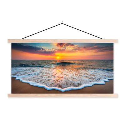 Produktbild von MuchoWow® Textilposter Strand - Meer - Sonnenuntergang 120x60 cm mit holzfarbenen Rahmen
