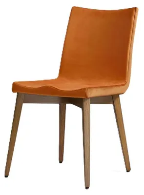Productafbeelding van Elegant eetkamerstoel, oranje stoffen bekleding, stijlvolle houten poten
