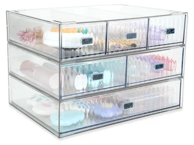 3er Set Acryl-Aufbewahrungsboxen, stapelbar, transparent