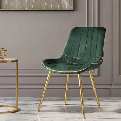 Produktbild von Set aus 2 Paris Glam Stühlen in Grün und Gold – Polsterstuhl mit goldfarbenem Metallgestell, Maße 51 x 59 x 79 cm – Designerstuhl