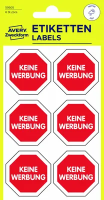 Produktbild von Avery Zweckform 59505, Briefkasten Aufkleber, 85 x 160 mm, 6 Sticker / 1 Bogen, rot, weiß, schwarz
