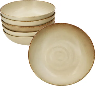 Zdjęcie produktu dla CLAY BEIGE Zestaw 6 talerzy głębokich 420 ml Kamionka beżowa Miska Sałatka Makaron