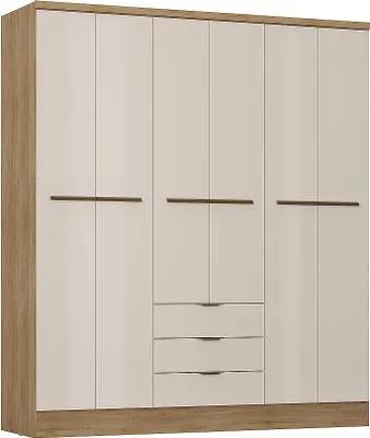 Produktbild von 6-türiger Kleiderschrank mit 3 Schubladen - 180 cm breit - Beige und Natur - PEROLI