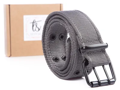 Produktbild von Sergej Arnold - Herren Nylon Hosen Gürtel mit Metallschnalle Herrengürtel Doppelloch Robuster Arbeitshosengürtel für Jeans Grau