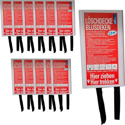 Produktbild von Feuerlöschdecke, Löschdecke, Feuerschutzdecke, Notfall-Überlebens-Sicherheitsabdeckung für Küche, Fiberglasdecke, 110 x 110 cm, Menge:12 Stück