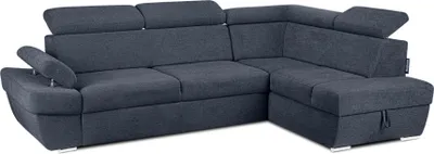 Produktbild von KONSIMO Ecksofa rechts mit Schlaffunktion und Bettkasten "RATLO", dunkelblau, Chenille-Stoff, Klassischer Stil, 270x82-110x190cm