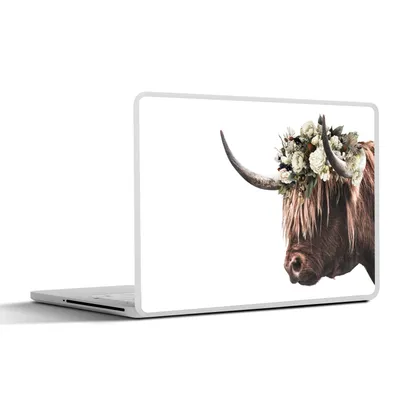 Produktbild von MuchoWow® Laptop Aufkleber Sticker Cover Schottischer Highlander - Kuh - Blumen 30x22 cm - Laptop-Sticker
