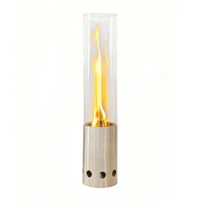 Image de Foyer de table Green Flame en acier inoxydable - Granulés de bois - Combustion efficace et plaisir durable - 18 x 18 x 50 cm