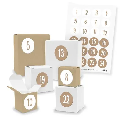 Produktbild von Adventskalender zum Füllen 24x Quader Würfel gemischt + Sticker (V03 Z32)