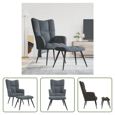Produktbild von The Living Store Relaxsessel mit Hocker Dunkelgrau Samt