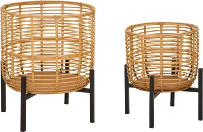 Produktbild von Mauro Ferretti Rattan Blumentopfständer 2er Set Natur Schwarz 41x47 33x39 cm