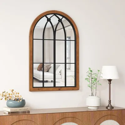 Produktbild von Wandspiegel Fensteroptik 90 x 60 cm Tannenholz-Rahmen Braun