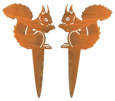 2er-Set Rost-Eichhörnchen aus Metall, Gartendeko, 12x21 cm