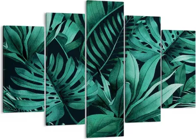 Produktbild von Bild auf Leinwand - Leinwandbild - 5 Teile - Blätter Grafiken Monstera - 150x100cm - Wand Bild - Wanddeko - Wandbilder - Leinwanddruck - Bilder - Wanddekoration - Leinwand bilder - EA150x100-4886