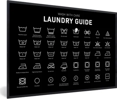 Produktbild von MuchoWow® Gerahmtes Poster Wäschesymbole - Wäscheetiketten - Waschanleitung 30x20 cm - Poster mit Schwarzem Bilderrahmen Wandposter Rahmen Foto Bilder - Kunstdruck - Bild-Poster