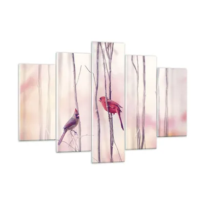 Produktbild von Bilder auf glas - 5 Teile - Vögel Kardinal Scharlachrot - 150x100cm - Glasbilder - Wandbilder - Bilder - Wanddekoration aus Glas - Glas Bilder - Wandbild auf Glas - GEA150x100-4256