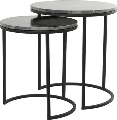 Produktbild von Light & Living Beistelltisch Set von 2 Alfio braun Marmor schwarz - Ø41x48 cm + Ø49x54 cm