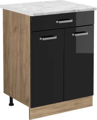 Produktbild von Küchenunterschrank Vicco R-Line Schwarz Hochglanz 60 cm AP Marmor, Model 45712