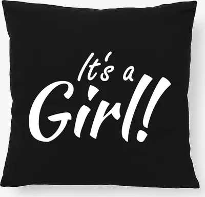Produktbild von Huuraa Kissen It`s a Girl! Schriftzug 40x40cm mit Füllung Black Baumwolle Dekokissen Geschenkidee