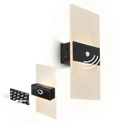 Obrázek produktu pro LED nástěnná lampa, nástěnné osvětlení bez připojení k elektrické síti, s pohybovým senzorem, bateriové, bez nutnosti vrtání