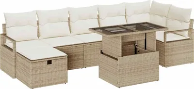 Zdjęcie produktu dla vidaXL Zestaw ogrodowy sofa z poduszkami i schowkiem 8 szt. beżowy polirattan