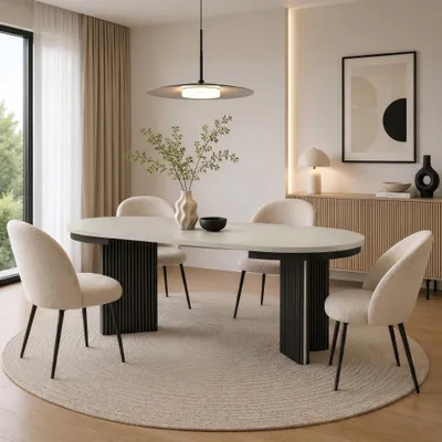 Produktbild von BEAUTYSOFA | Runder Ausziehbarer Esstisch PRESTIGE Ø 100–180 cm, Kaschmir/Schwarz+Kaschmir, Moderner Esstisch für Esszimmer, Küche, Loft-Stil