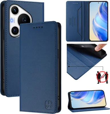 Produktbild von Lederhülle für Huawei Pura 70 Pro/Pura 70 Pro+ Hülle Flip Brieftasche Kartenfächern Ständer Schutzhülle Blau