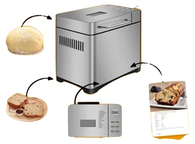 Obrázek produktu pro Pečicí stroj na chléb, kapacita 1 kg, výkon 650 W, digitální dotykové ovládání, časovač odloženého startu (až 15 hodin), inteligentní dávkovač ořechů