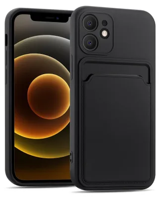 Image de Étui pour téléphone portable Apple iPhone 12 Mini Housse étui silicone avec porte-carte Slim Wallet Case, Noir