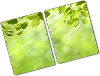 Produktbild von Tulup Glas Herdabdeckplatte - 2x40x52 cm - Glaskeramikkochfeld-Abdeckung Spritzschutz Glasabdeckplatte Kochplattenabdeckung und Schneidebrett - Zweiteilig - Blumen & Pflanzen - Laub - Grün