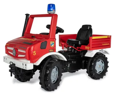 Immagine prodotto di RollyToys Feuerwehr Unimog Tretfahrzeug für Kinder ab 3 Jahren, mit Blinklicht