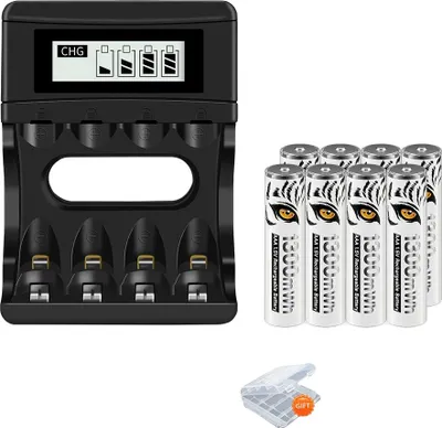 Immagine prodotto di Batterie ricaricabili agli ioni di litio, 1300mWh AAA, 8AA e caricatore