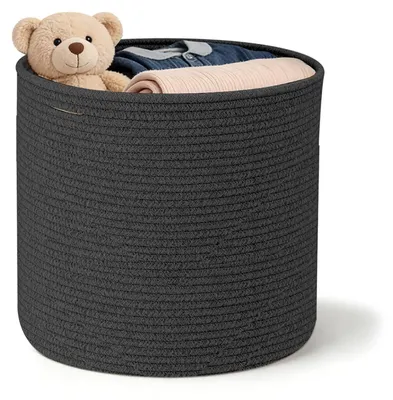 Immagine prodotto di Cesto per la biancheria con 3 scomparti - Cesto portaoggetti con coperchio - Realizzato a mano in cotone intrecciato - 40 x 35 cm - Organizzazione elegante - Ideale per giocattoli e abbigliamento