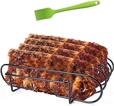 Produktbild von Ribbenbraden-Grill für gebratene Lammkoteletten, gebratene Steaks, gebratene Rippchen, ideal für Gas- und Holzkohlen-Grills.