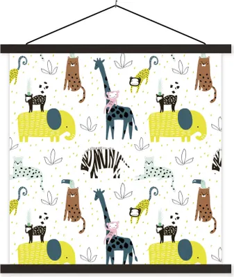 Produktbild von MuchoWow® Textilposter Dschungel - Giraffe - Affe 60x60 cm mit schwarzem Rahmen - Posteraufhänger