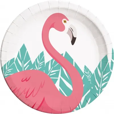 Image de Assiettes en carton Flamingo, lot de 8, 23 cm