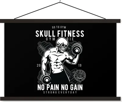 Produktbild von MuchoWow® Textilposter Gewichte - Fitness - Skelett - Vintage 90x60 cm mit schwarzem Rahmen - Aufhängungssatz