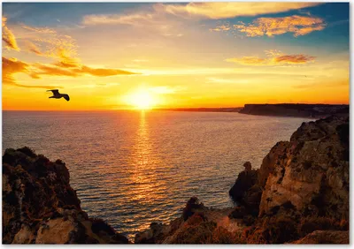 Produktbild von Tulup® Glas-Bild - 100 x 70 - Wandbild aus Glas - Wandkunst - Wandbild hinter gehärtetem Sicherheitsglas - Landschaften - Sonnenuntergang Meer - Gelb