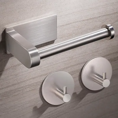 Image de Porte-papier hygiénique sans perçage, porte-papier hygiénique avec 2 crochets adhésifs, porte-papier hygiénique en acier inoxydable, porte-papier hygiénique avec crochets adhésifs pour la salle de bains