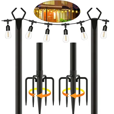 Produktbild von 2St Lichterketten Mast Outdoor, Metall Stangen für Lichterkette, Gartenbeleuchtung Halter mit Erdspieß für Terrasse Balkon