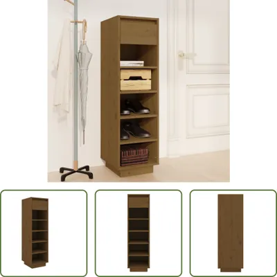 Image de The Living Store Étagère à chaussures Marron miel 30x34x105 cm Pin massif