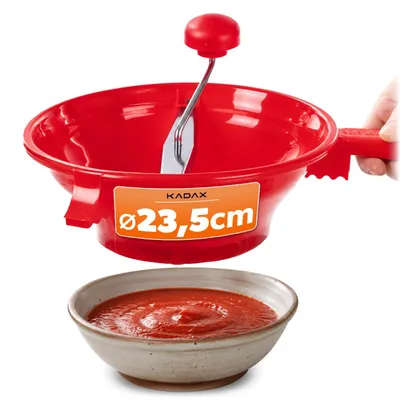 Obrázok produktu pre KADAX Pasírovač, priemer 23,5 cm, ručný pasírovač zeleniny a ovocia z plastu, kuchynská sievka na pretláčanie ovocia a zeleniny, sitko na pretláčanie omáčok, pyré a detskej výživy