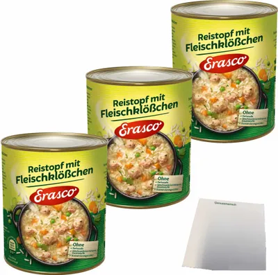Produktbild von Erasco Reistopf mit Fleischklößchen 3er Pack (3x800g Dose) + usy Block